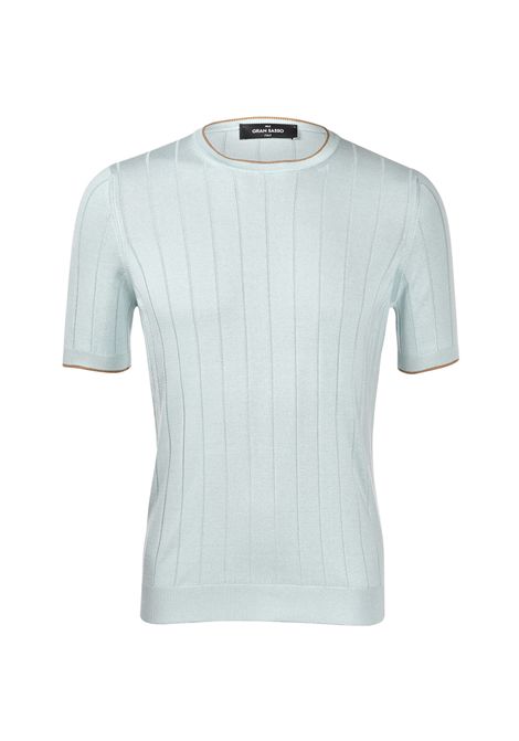 T-shirt Gran sasso uomo 4311623510 Verde acqua seta dettaglio scocco maniche Gran sasso | T-shirt | 4311623510410